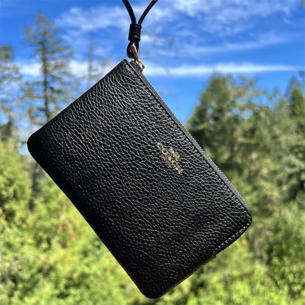 COACH Black Pebble Leather Wristlet Wallet Clutch with Gold  Hardware NWT